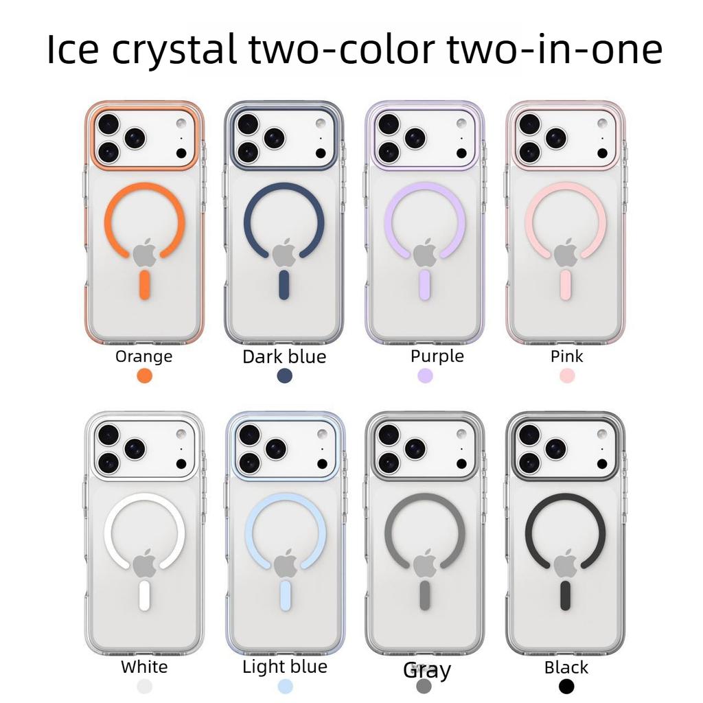 Suitable for IPhone17pro Ice Crystal Magnetic Mobile Phone Case 360 Rotating Bracket Apple 16 Two-color Transparent Anti-fall Cover