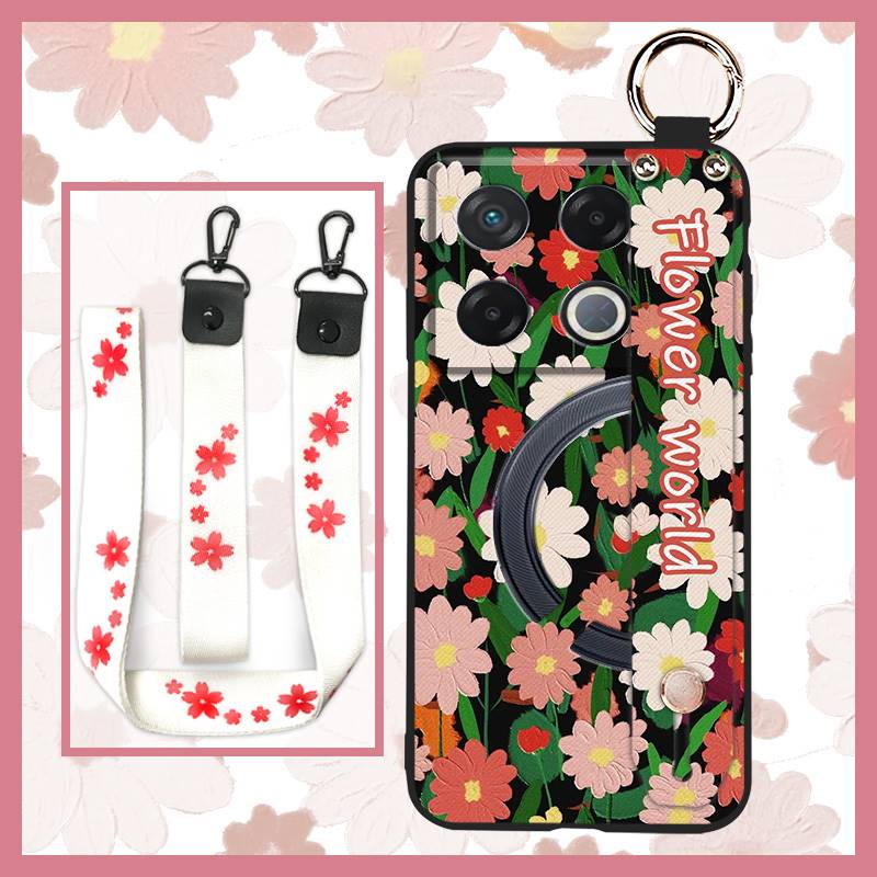 Lanyard Anti-dust Phone Case For infinix GT 20 Pro/X6871 Wristband Flower Back Cover Waterproof Shockproof Soft case