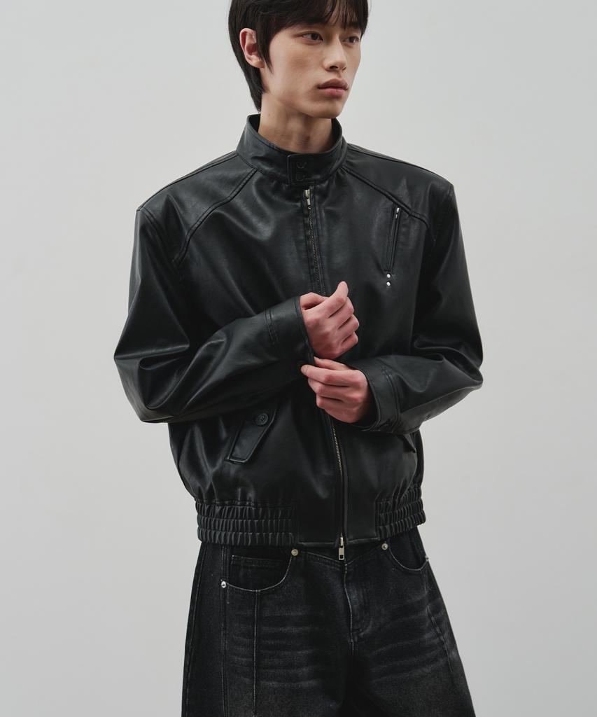 Alyss Defined Leather Harrington Jacket [Black]
