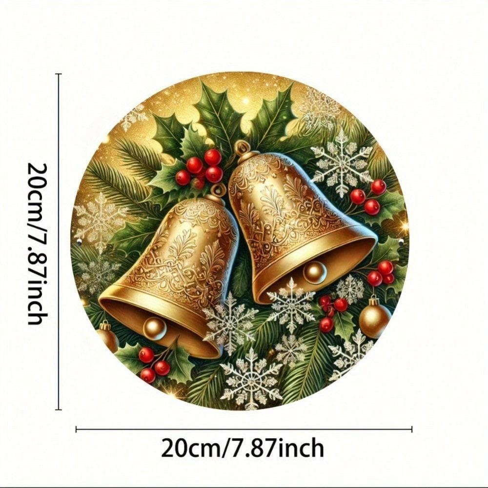 Metal Christmas Bell Round Sign Holiday Decor Vintage Home Wall Art Gift