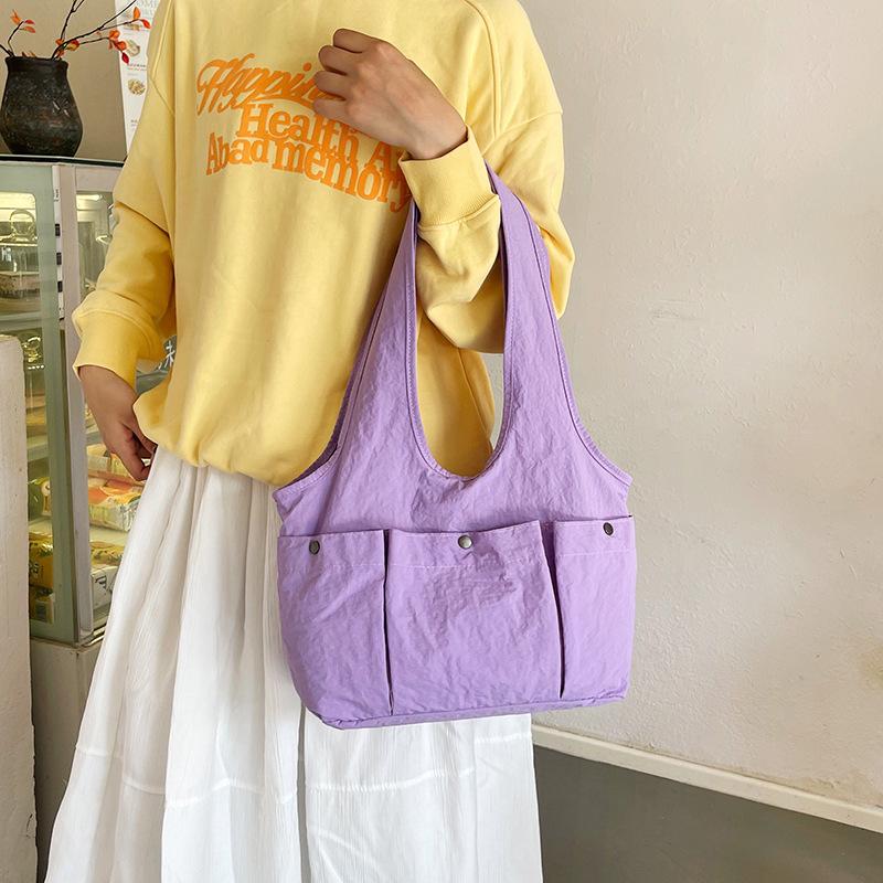 Pleated Multi-Pocket Design Nyl Shoulder Bags for Women Large Capacity Ladies Underarm Tote Lightweight Simple Female Handbags