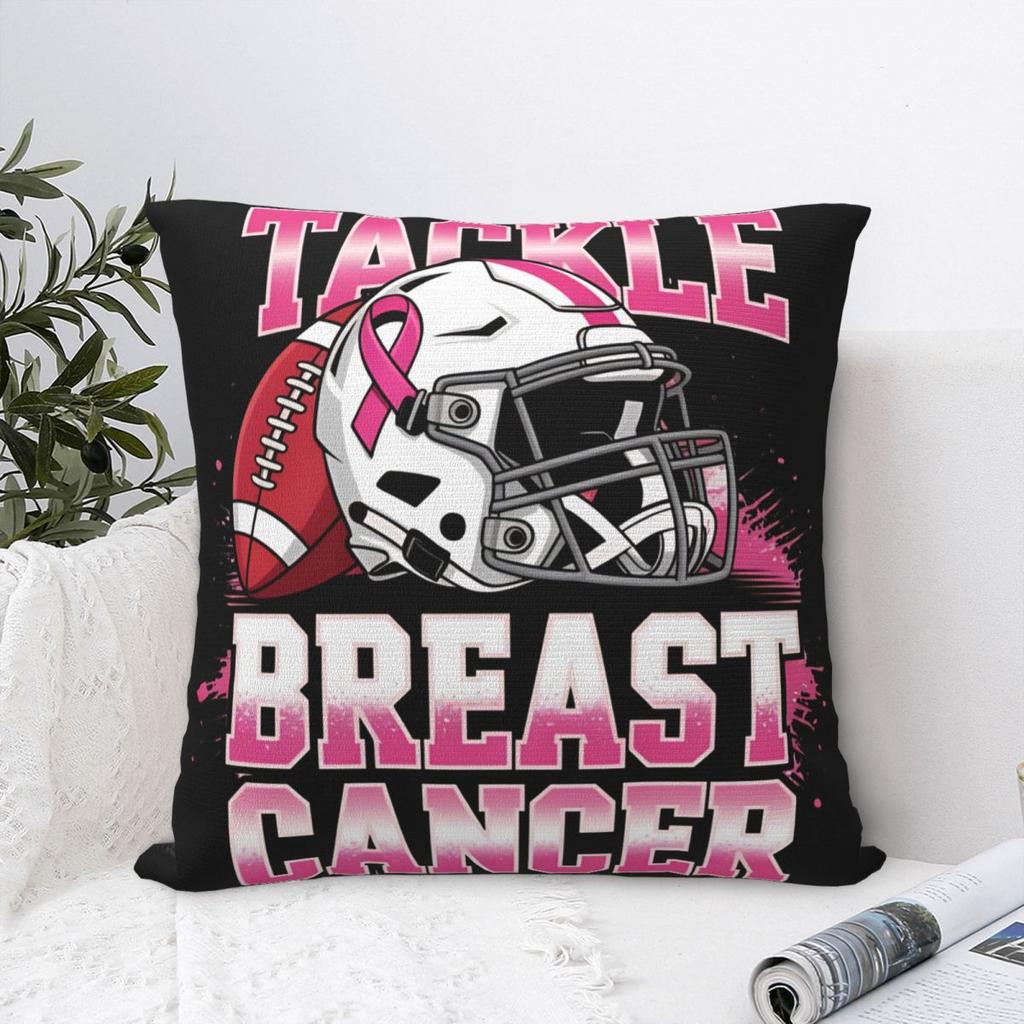 Tackle Breast Cancer Football Pink Ribbon Awareness Pillow Case Cushion Cover Creative Zipper Decor Pillowcase for Car 45x45cm