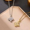 Zircon Four-Leaf Clover Titanium Steel Necklace – Elegant Niche Design for Women