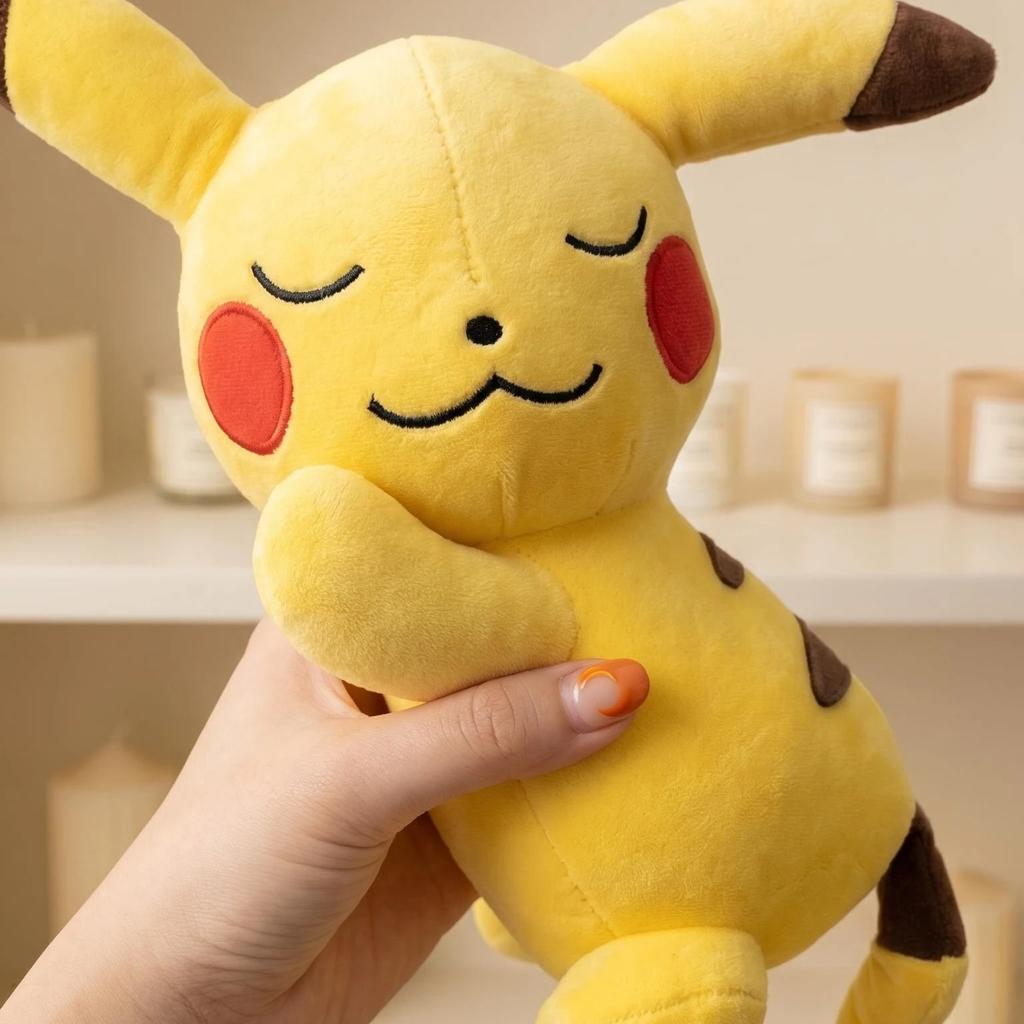 25Cm Pikachu Sleeping Plush Doll Lying Closed Eyes Soft Fluffy Stuffed Toy Electric Type For Home Decor Fans Gift Collection