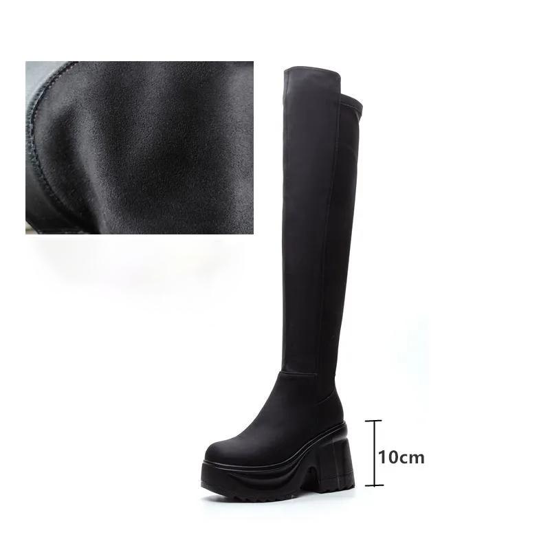 

Женские сапоги для езды, женские сапоги выше колена, каблук высотой 10 см, эластичные узкие сапоги на платформе для женщин 38