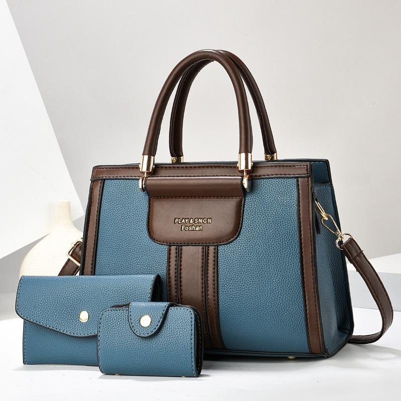 

New high-value splicing mother and child bag three-piece large-capacity tote bag for mother, versatile messenger bag for women Length 28cm width 14cm height 21cm синій