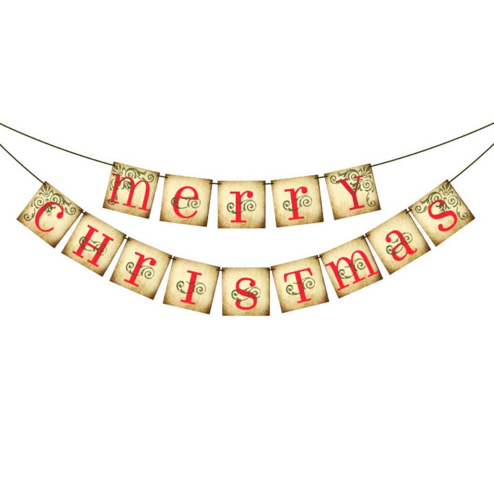 Letter Merry Christmas Decorations Paper Fireplace Hanging Ornaments Retro Christmas Banner