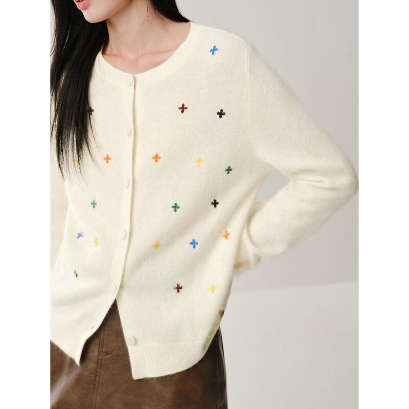 JOOOYS Embroidered V-Neck Wool Cardigan
