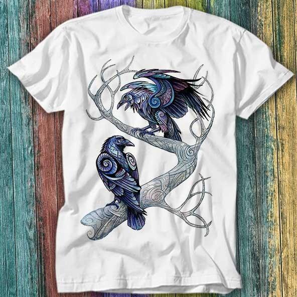 

Hugin And Munin Ravens Norse Mythology Viking God Odin Raven T Shirt Top Tee 470 4XL