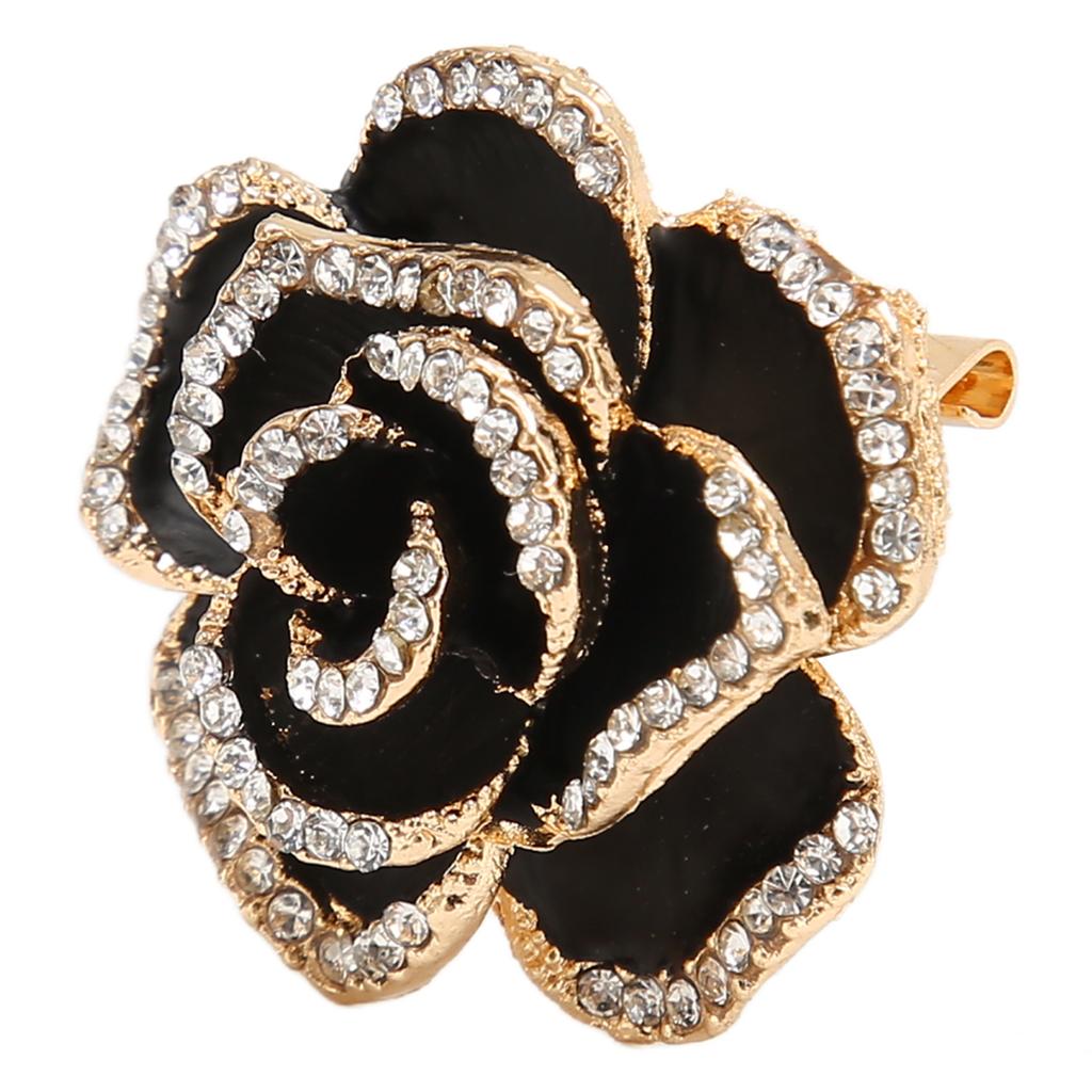 Flower Brooch Pin Rhinestone Elegant Shiny Stylish Alloy Vintage Flower Brooch Black for Party