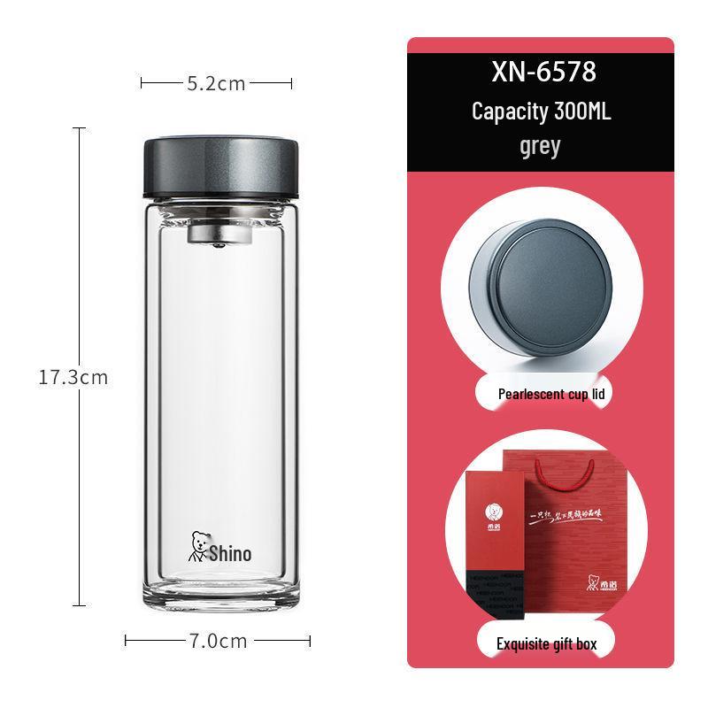 Xinuo 6578 Мужская двухслойная стеклянная кружка с фильтром, большой емкости и портативная. 301-400ml