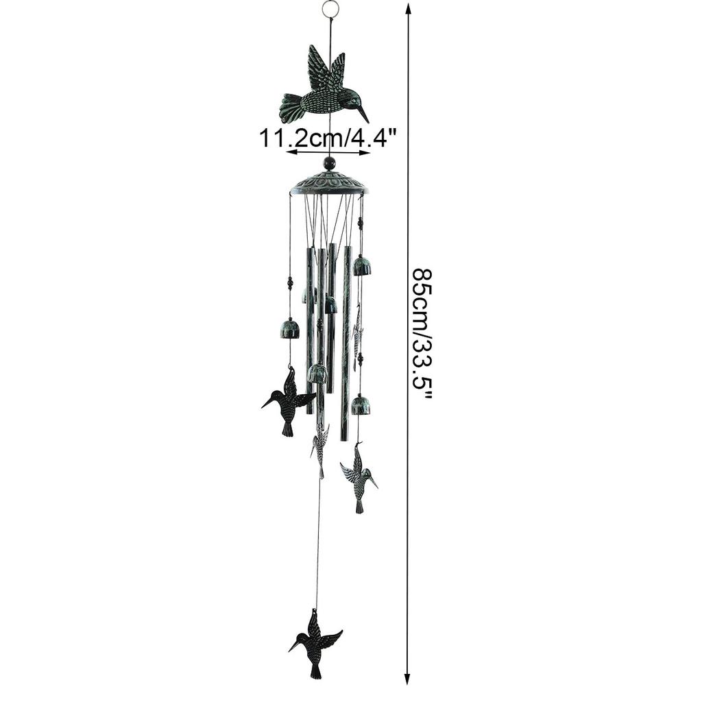 Green Retro Animal Iron Wind Chimes Waterproof Metal Wind Bells with 4 Aluminum Tubes 6 Bells Romantic Wind Chime for Home