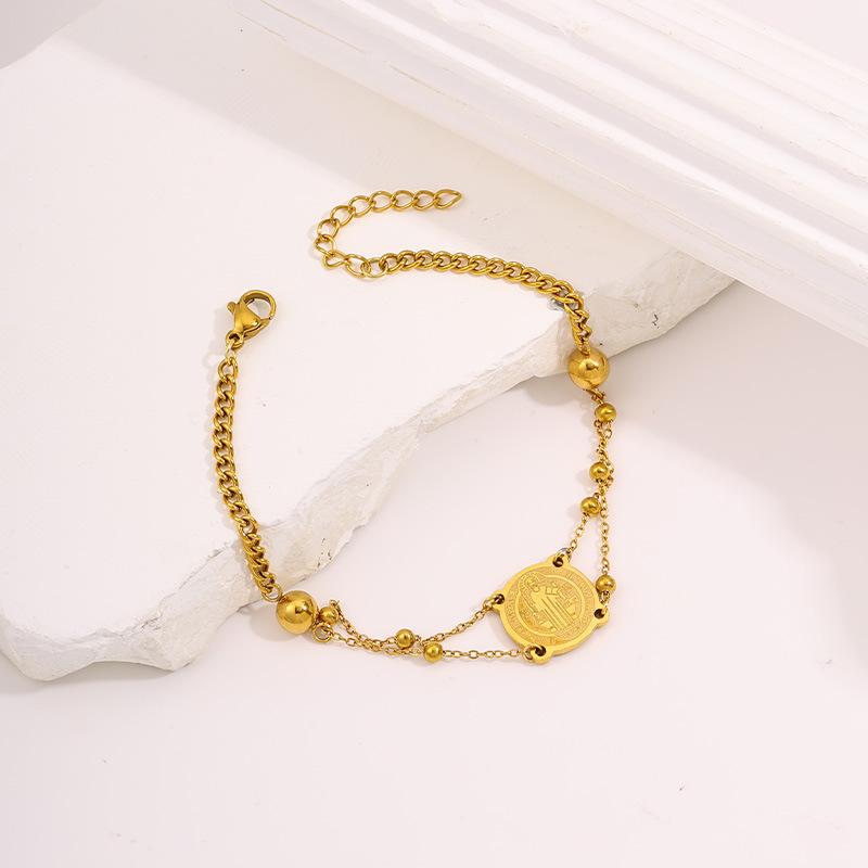 Personalized Retro Round Coin Main Tag Titanium Steel  Light Luxury Niche Layered Extension Pearl Adjustable  Women