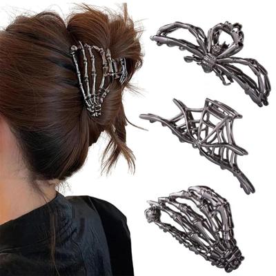 4 Stück Halloween Haarspangen Schwarz Spinnennetz Skeletthand Fledermausform Haarspangen