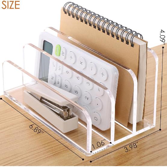 SANRUI 3 Compartments Mail Organizer Letter Holder for Desk ,Vertical Letter Holder,File Sorter Acrylic Desk Organizer Office Supplies,Clear
