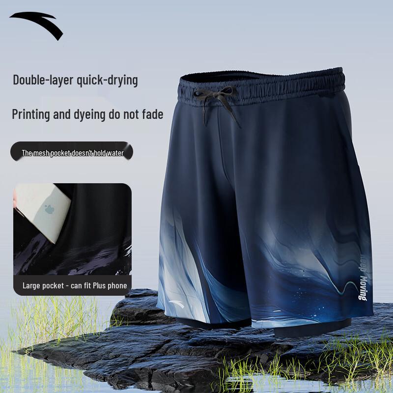 Anta Men s 2025 Double-Layer Quick-Dry Swim Trunks
