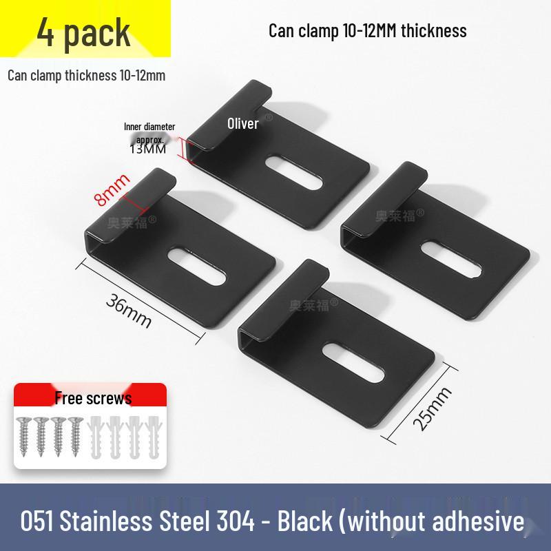 Stainless Steel Mirror Holder Clips, Square, Set of 4