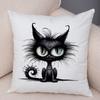 Grumpy Black Cat Pillowcase Double Print Striped Whimsical Cat Cushion Cover Soft Plush Curly Eared Fierce Cat Pillowcase