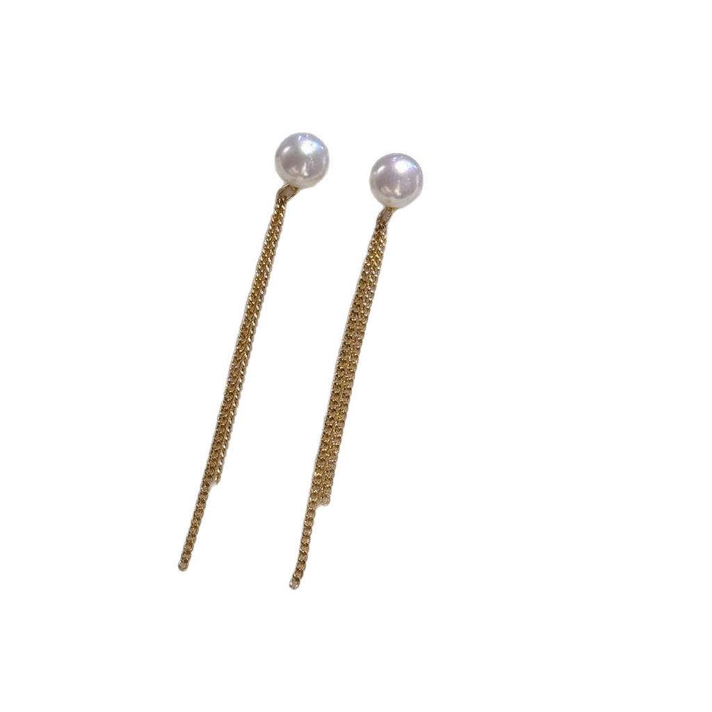 Natural freshwater pearl tassel earrings, niche minimalist, 11k gold-plated elegant long high-end earrings, women's Instagram