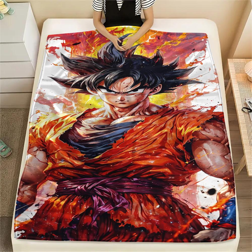 Son Goku Anime Print Flannel Blanket, Soft Warm for Bedrooms Sofas Beds, Perfect for Travel Picnic Chair -HE24