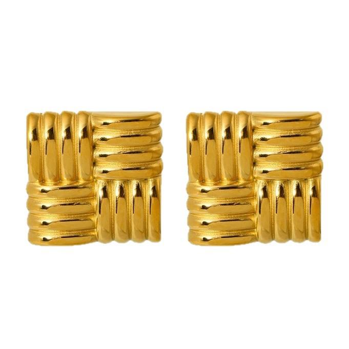 Personalized exaggerated stainless steel geometric square braided pleated texture stud earrings 18k gold waterproof earrings earrings