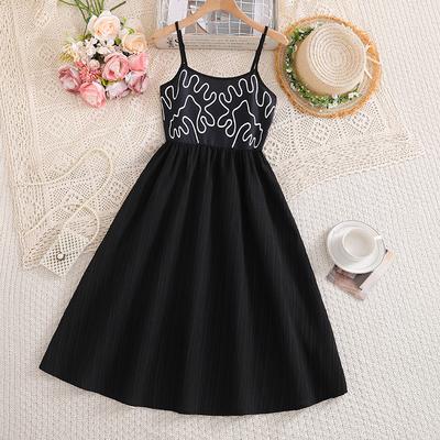 Children's Fashionable Black Dress for Spring and Summer, Elegant Halter Dress for Girls
