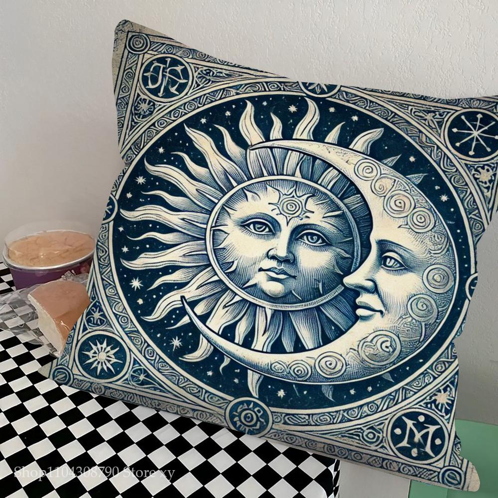 1pc Tarot Cute Sun Moon Art Pillow Case Square Bedroom Sofa Leisure Comfort Cushion Car Living Room Home Decoration