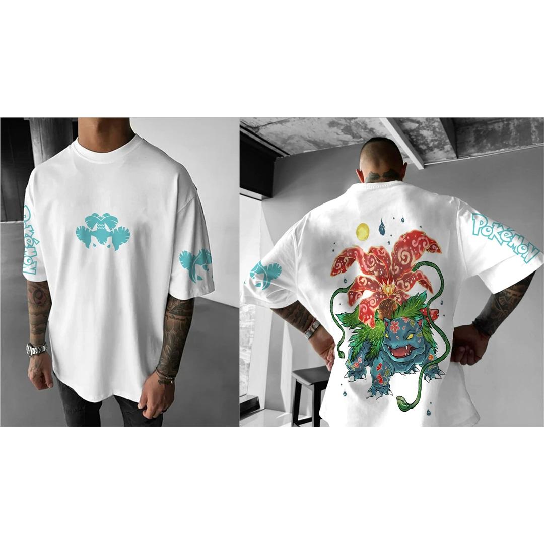 

Pokémon Japanese Anime Peripheral Mimikyu Bulbasaur Short Sleeve T-Shirt Pokémon Summer Men s Fashion Breathable Sports XXXL чорний