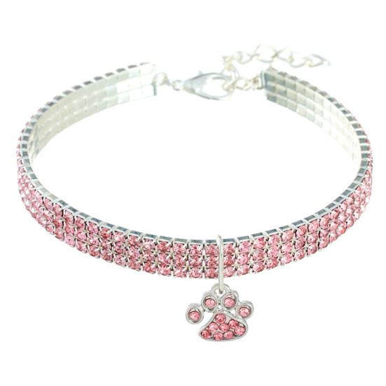 Obojek pro štěně s kostěným přívěskem s lesklým kamínkovým módním náhrdelníkem s koťátkem