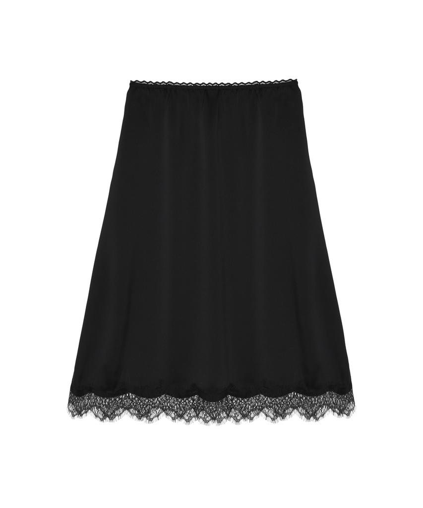 Nigaennikol Satin Lace Long Skirt_Black
