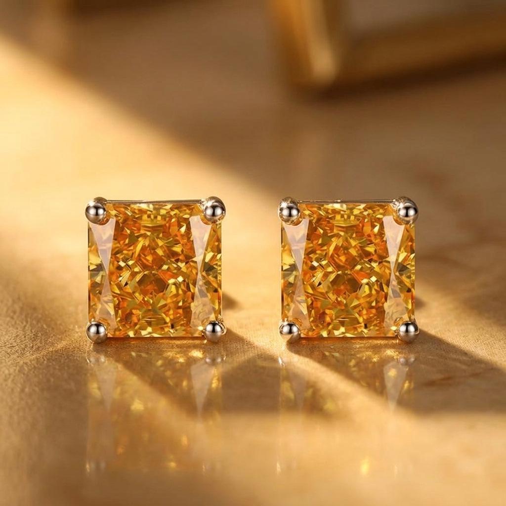 Super Sparkling Princess Cube Ice Flower Powder / Golden Diamond Earrings for Women - Party Birthday Jewelry Gift