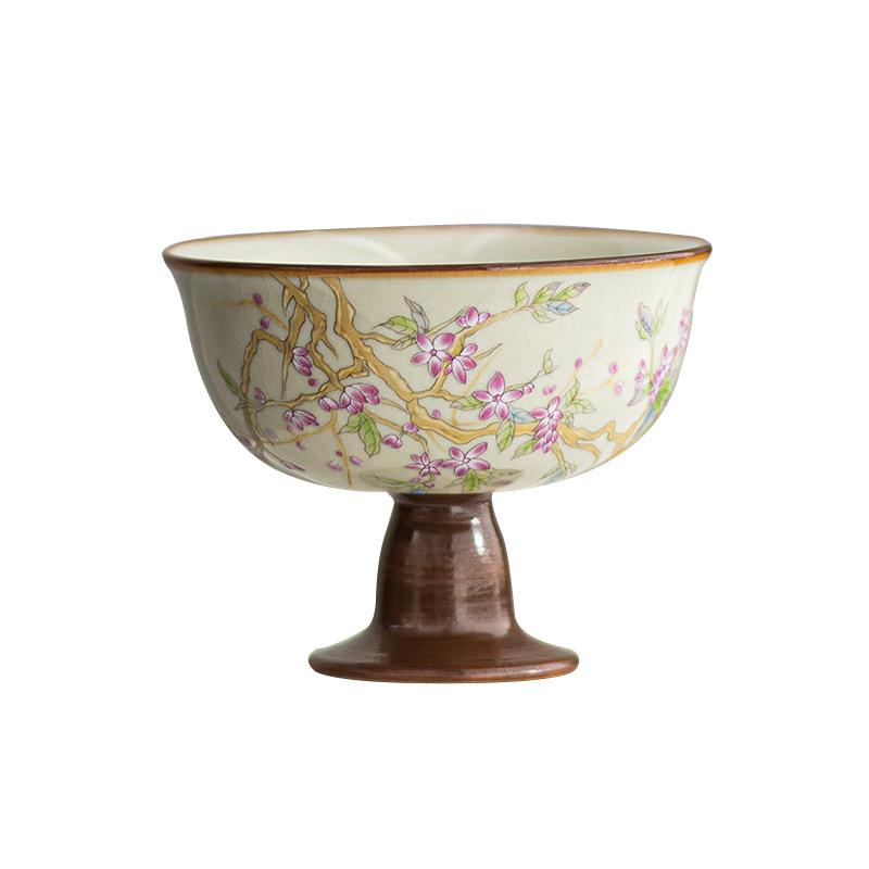 Ru Kiln Ceramic Master Cup Creative Peach Blossom Teacup Small Tasting Mug Tea-calix Chinese Kungfu Tea Bowl Household Teaware