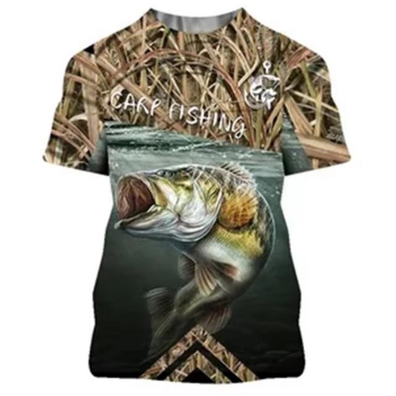 Men's Retro Fishing T-shirt 3D Printed Casual Short Sleeve Loose Men's T-shirt Sportswear