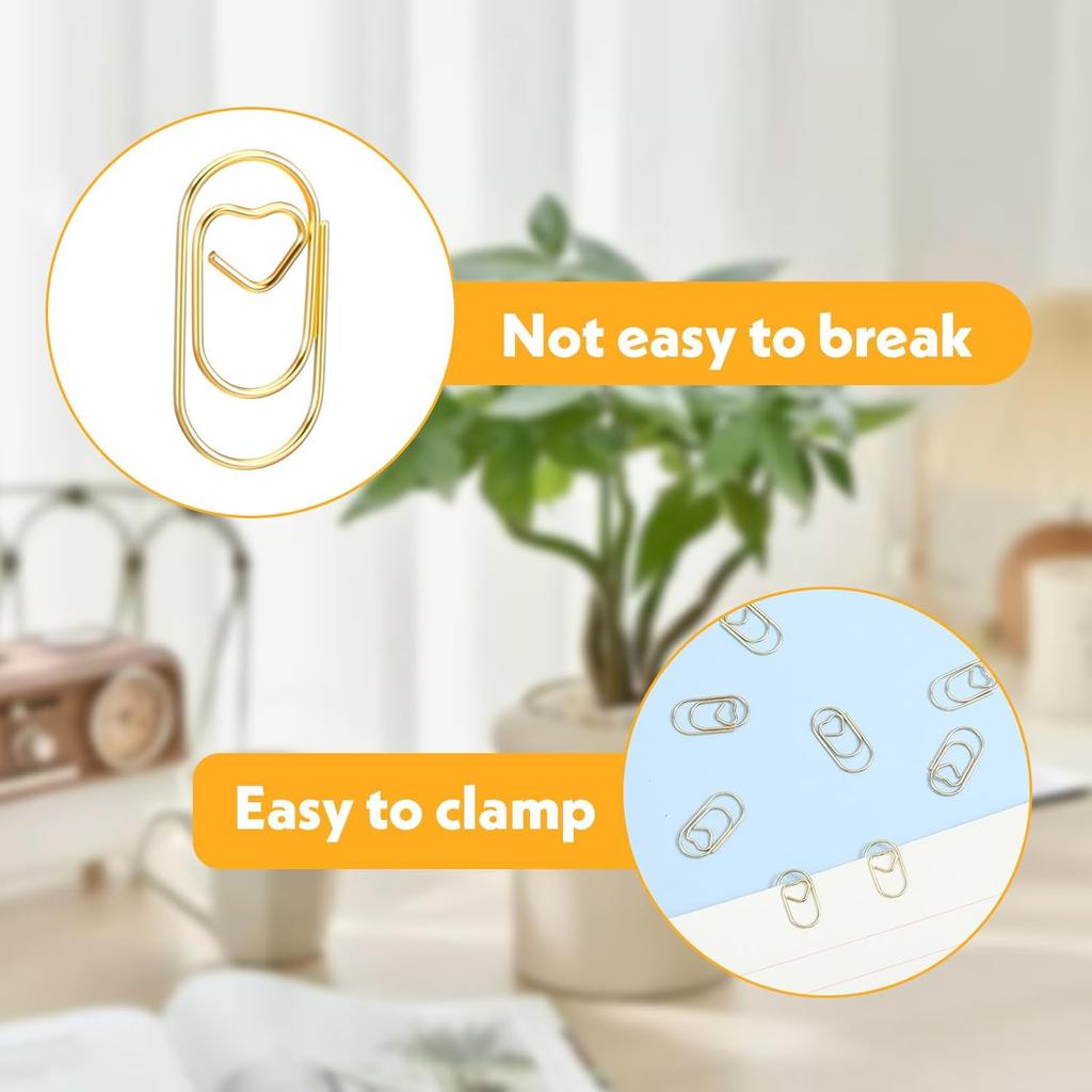 200 Pcs Gold Paper Clips, Metal Heart Paper Clips, Mini Gold Paperclips, Cute Binder Clips for Document Note Sorting, Wedding Decoration, Crafts,