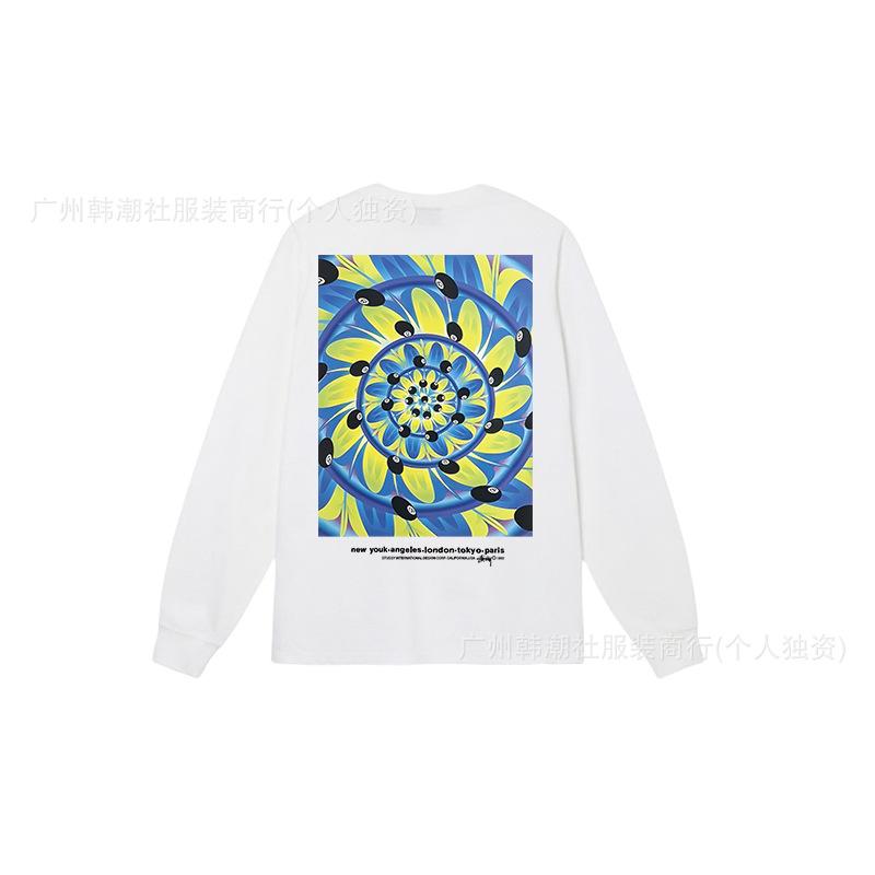 3. Cross-border Stuart long-sleeved printed t-shirt American trendy cylindrical cloth casual loose men and women the same style