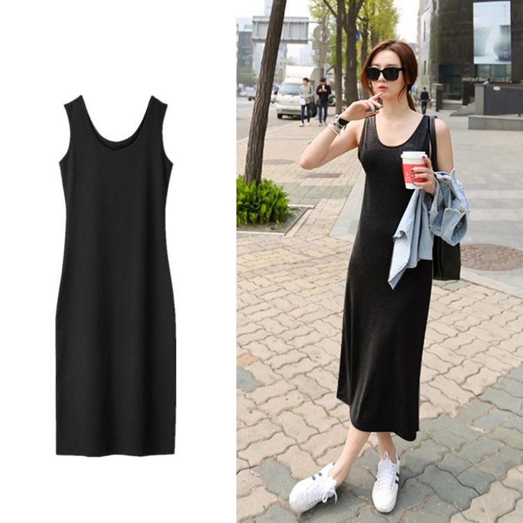 2025 Korean Style A-Line Sleeveless Summer Dress - Spaghetti Strap Mid-Length Women's Clothing