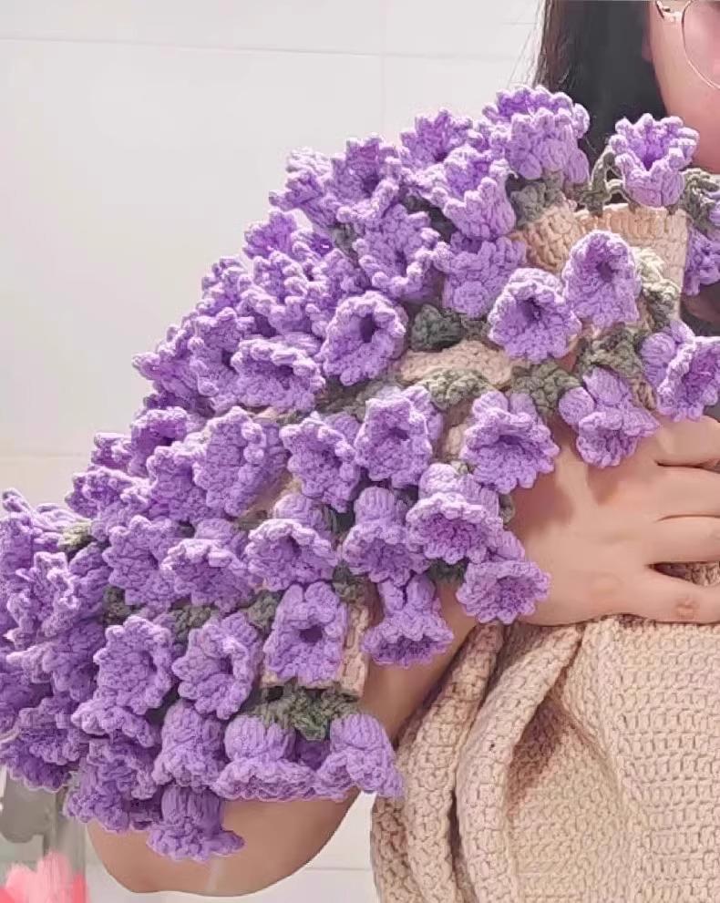 Zestaw do samodzielnego wykonania ręcznie dzierganego koca bukietu róż - Włóczka i narzędzia w zestawie na prezent koc w kwiaty