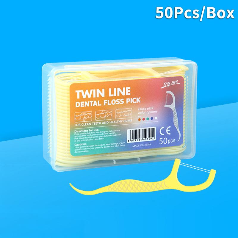 Automatic Dental Floss Storage Protable Floss Picks Dispenser Box Fruit Flavored Toothpicks Double-line Teeth Cleaning Tool