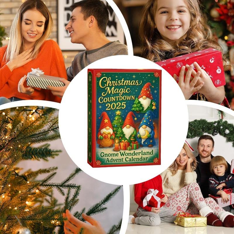Gnomes Advent Calendars 2025,24 Days Gnome Wonderland Ornaments Christmas Countdown Calendar 2025,2D Flat  Gnomes Figures Pendant Advent Calendars