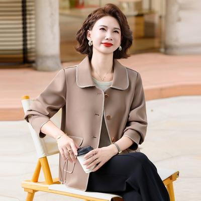 Middle-aged and Old Women's Clothing Spring and Autumn Fashion Lapel Jacket Top Short Thin Age-reducing Autumn Casual Jacket