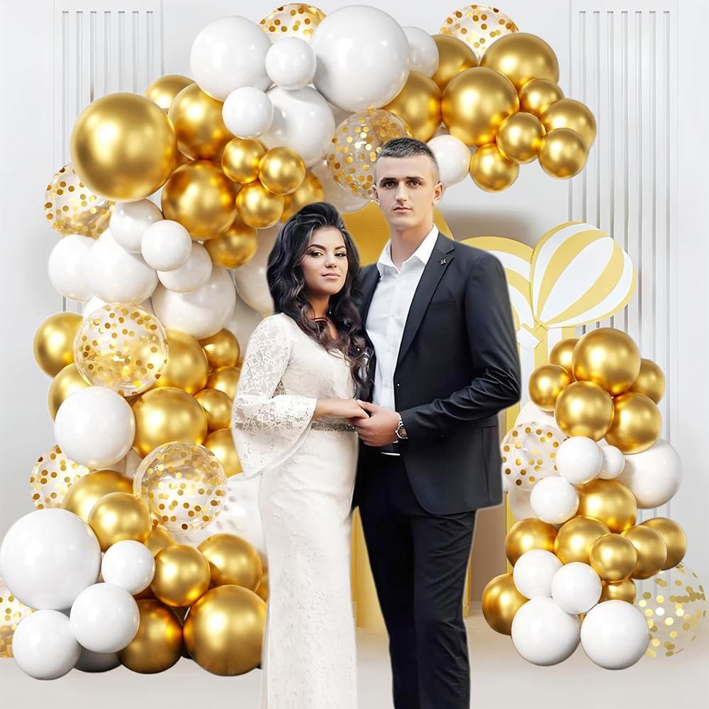 Wedding Anniversary White Balloons Garland Metallic Gold Confetti Balloon Arch Kit Home Birthday Party Baby Shower Decoration