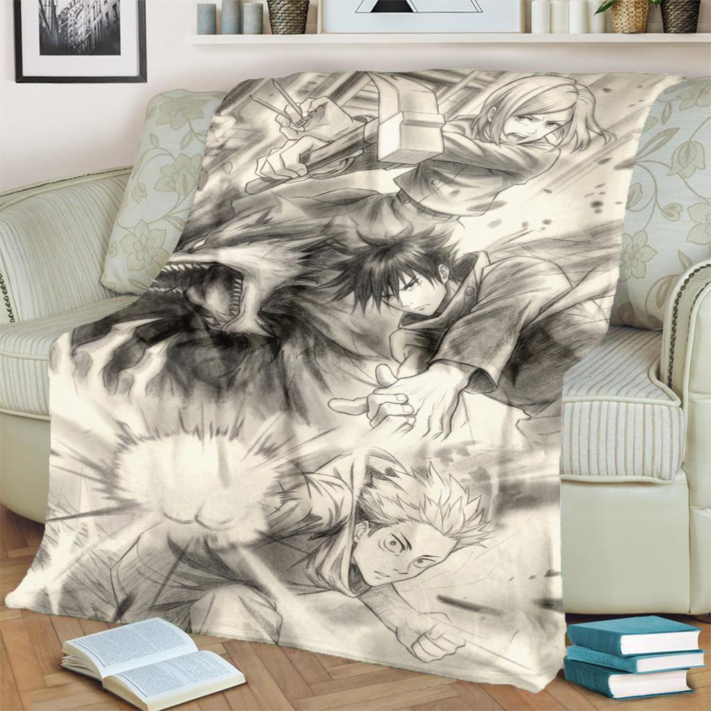 Jujutsu Kaisen Themed Print Blanket Warm Flannel for Bedrooms, Sofas, Beds, Chairs, Picnics, Travel