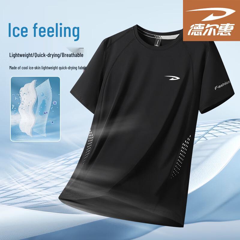 

DELHUI Men s Ice-Feel Quick-Dry Round Neck T-Shirt 7XL