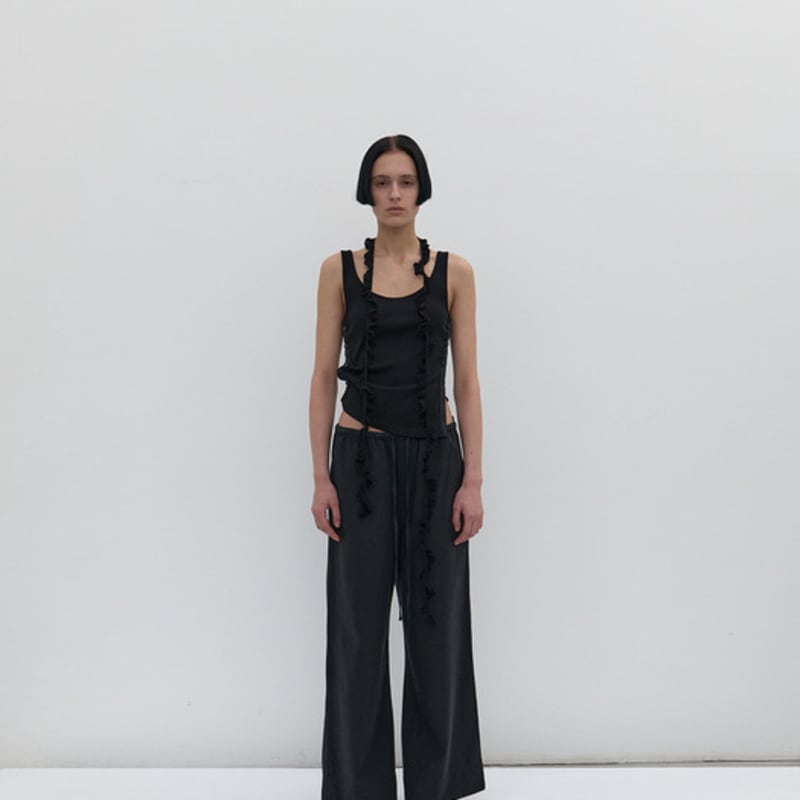 NOTHINGEVERYTHING HANDCRAFTED RUFFLE SCARF in BLACK