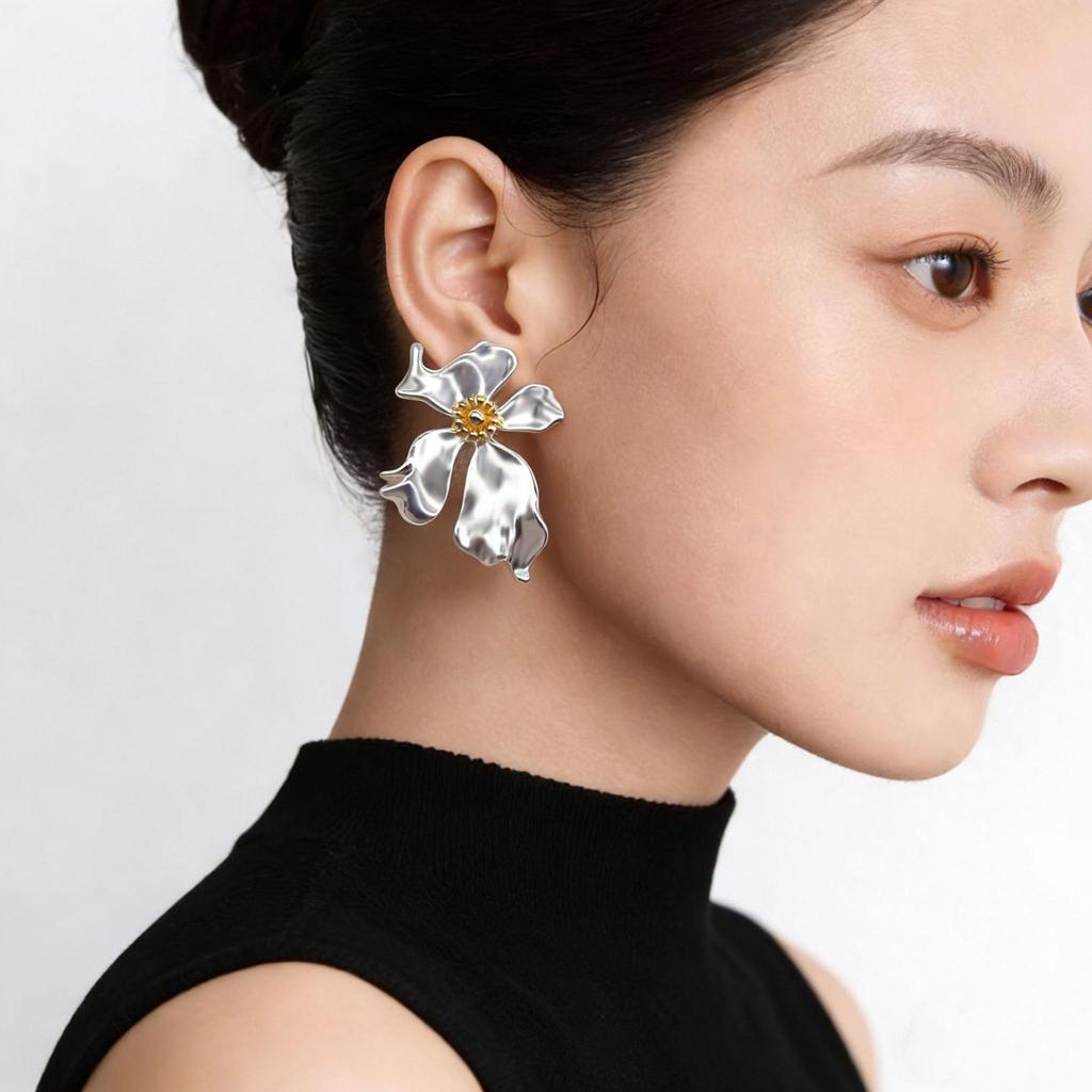 Elegant Irregular Flower Earrings: Luxurious, Versatile, High-End Design for Women