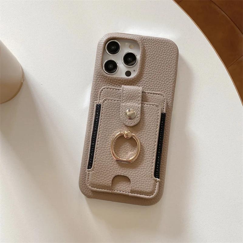 PU Leather  Ring Wallet with Card Holder Phone Case for IPhone 16 15 Plus Pro Max Shockproof Cover