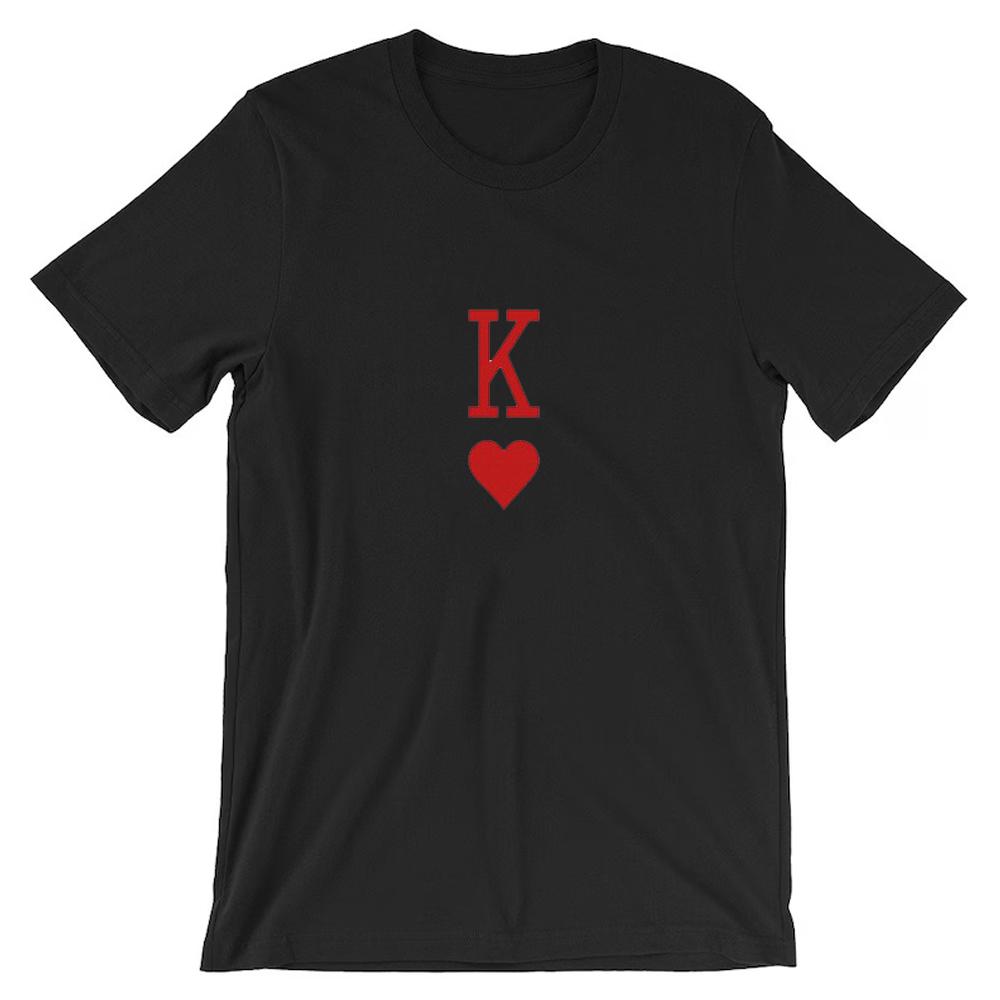 Queen of Hearts Playing Card T-shirt K Q Red Poker Card T Shirt Playing Card Cotton Tees Sustainable Unisex Classic Couple Gift