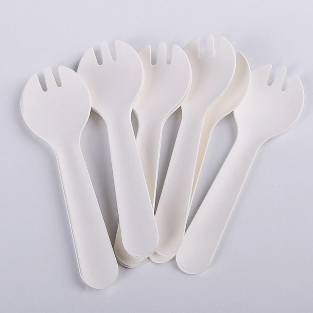 100Pcs Individual Packing Disposable Spoon Fork Eco-Friendly Dessert Cake Scoop Household