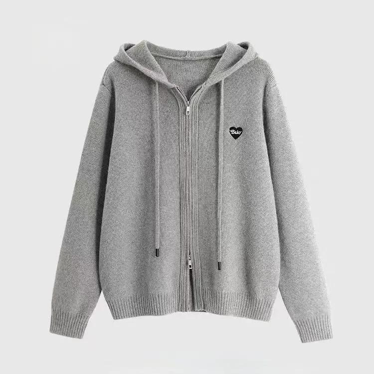 

Осень Зима Простая Вышивка Сердце Свободный Корейская Версия Толстый Теплый Кардиган на Молнии С Капюшоном Вязаный Свитер Женское Пальто Тренд S