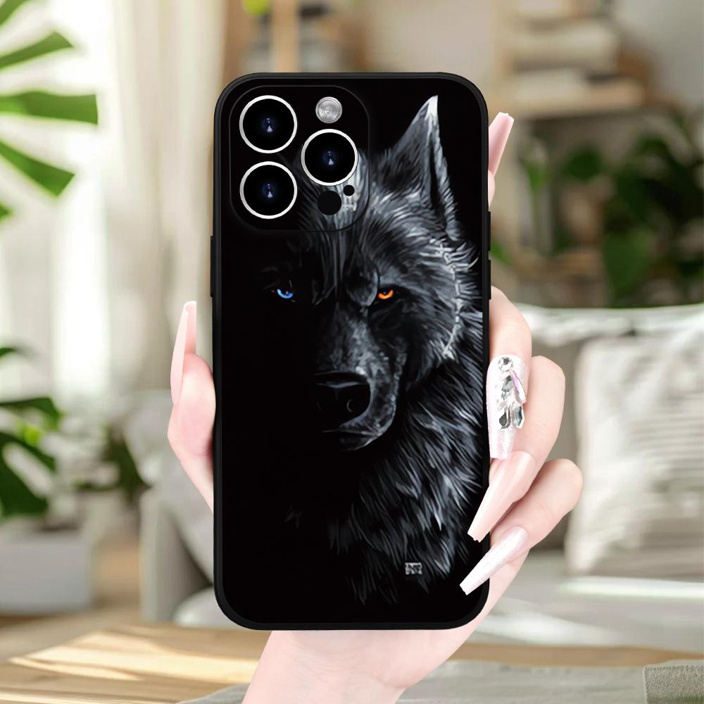 Black Wolf Pattern Phone Case Suitable for iPhone 17 16 15 14 13 12 11 Pro/Max/Plus Anti Drop and Shockproof Back Cover